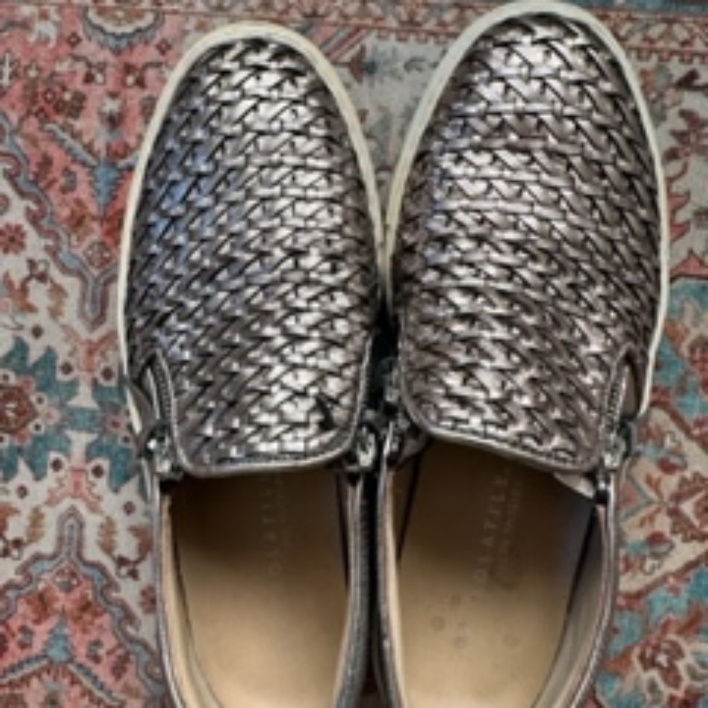 Silver Leather Woven Sneakers by Very Volatile 8.5